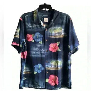 Grant Thomas Silk Tropical Hawaiian Print Button Front Short Sleeve Shirt size L